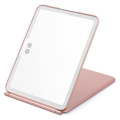 19 × 13 × 1.7 CM, Foldable Makeup Mirror with LED Lighting, USB Rechargeable, LED Touch Screen, Travel Mirror (Pink) (1/4)