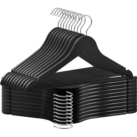 Lot de 20 Cintres en Bois, Robustes et Lisses, Cintre en Bois pour Votre Armoire, Crochet pivotant 360°, découpes au Niveau des épaules, antidérapantes,Noir (1/5)