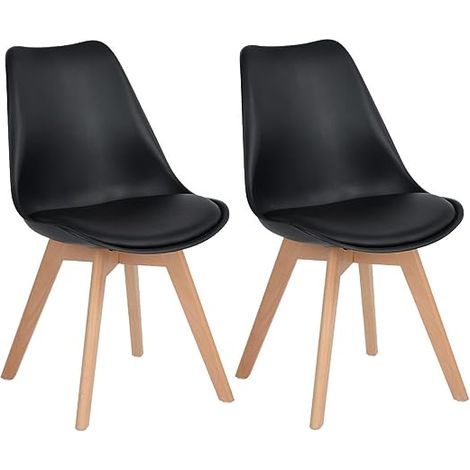 Eggree – Lot de 2 chaises de salle à manger scandinaves – Piètement en bois massif – Coque en plastique avec coussin – Confort optimal pour dîners