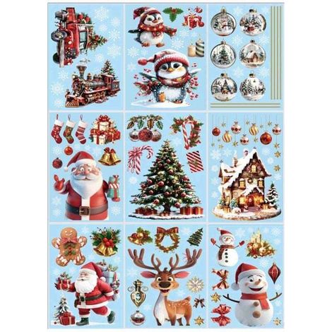 Décorations de Noël, autocollants pour vitres de Noël, double face, réutilisables, mignons, pour les fêtes d'hiver, pour la décoration de la maison des enfants