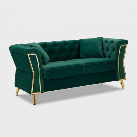 2-Sitzer-Sofa aus gestepptem Samt mit Kissen Emy - Dunkel Grün (1/5)