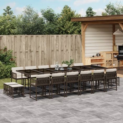 Set de muebles jardín 17 pzas y cojines ratán sintético marrón vidaXL (1/5)