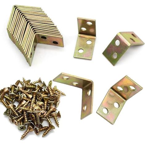 Yellow 90° Galvanized Shelf Brackets Corner Brackets with Screws for Shelf Bracket Installation (25x25x15mm) (1/4)