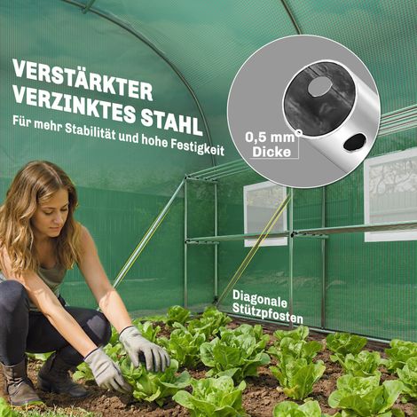 Serre de jardin 2,7 x 2 x 2 m, serre tunnel en film avec étagères, porte à fermeture éclair, 6 fenêtres en filet, poteaux de soutien, roulable (1/5)