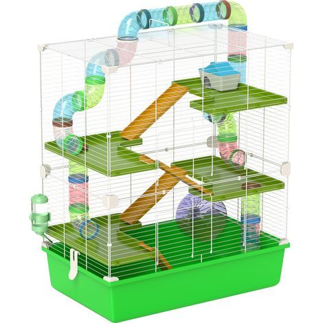 Großer Hamsterkäfig, Nagetierkäfig mit 5 Etagen, inklusive Tunneln, Trinkflasche, Laufrad, Häuschen und Leitern (1/5)