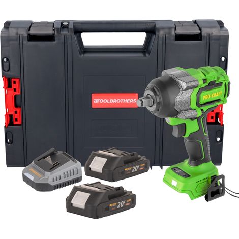 Procraft PWA36bb Akku Schlagschrauber 20 V 850 Nm 1/2" Brushless + 2x Akku 2,0 Ah + Ladegerät + RHINO Toolcase (1/5)