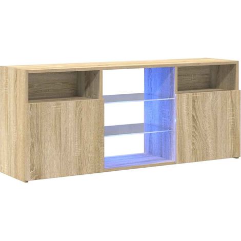 Porta TV multimediale scaffale per televisione televisore buffet sala da pranzo soggiorno camera da letto con luci a LED rovere Sonoma 120 x 30 x 50 cm marrone 020026755