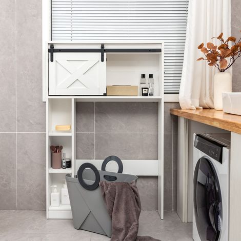 Étagère de rangement, Étagère Toilette Salle de Bains, 3 Étagères, 2 Placards, Blanc, 84x17x128CM CW5503 Maison Chic (1/2)