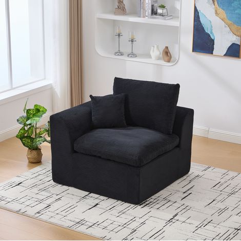 Sillón sofá 101x102.5x84 cm negro en pana con cojín y asiento acolchado (1/5)