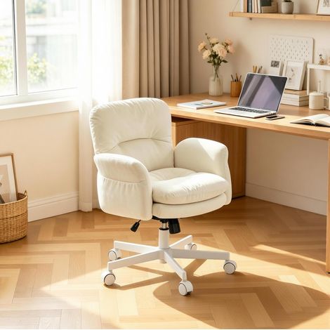 MEUBLIV Fauteuil de bureau pivotant beige avec roulettes, accoudoirs et hauteur réglable (1/5)