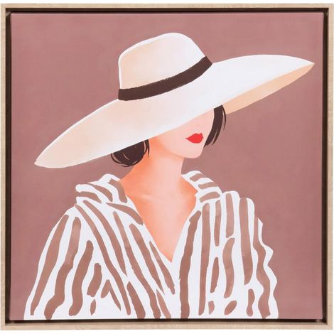 Amadeus - Toile imprimée femme au chapeau taupe cadre bois 60x60 cm (1/2)