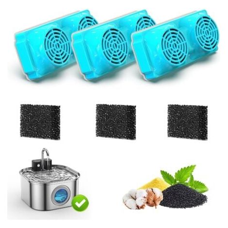 6 Filtre Fontaine Eau Chat: Filtre Fontaine à Eau pour Chat pour 3.2L Fontaine INOX - Multiple Filtration (3 Filtres à Charbon + 3 Filtres Mousse) (1/5)