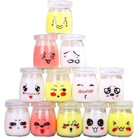 12 vasetti di yogurt in vetro con coperchi ermetici, vasetti di yogurt piccoli da 100 ml con design emoji, vasetti di yogurt vuoti per A380 (1/4)