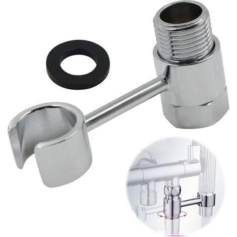 Supporto per soffione doccia con supporto per doccetta a mano - Attacco da 20 mm, dado universale regolabile a 360°, soffione doccia da bagno a parete, doccetta a mano sostituibile, non richiede forat (1/4)