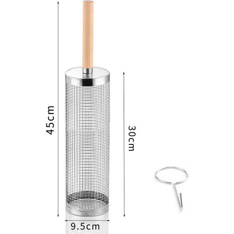 Panier à griller cylindrique en acier inoxydable, 30 cm, avec poignée en bois (1/5)