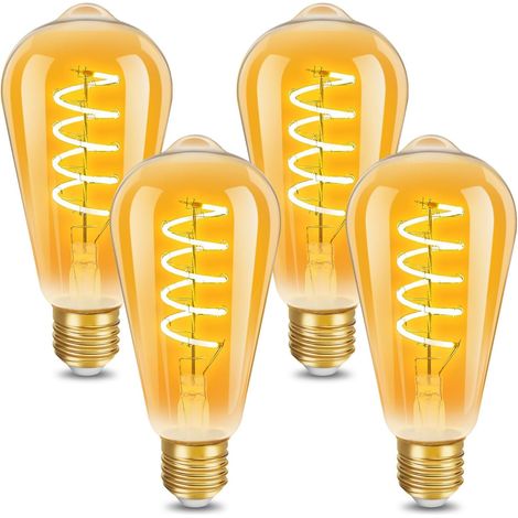 Ampoule E27 LED Filament Flexible en Spirale ST64, Lampe Vintage 4W 350Lm, Rétro en Verre Brun, 2200K Blanc Chaud, Non-Dimmable, Lot de 4 (1/5)