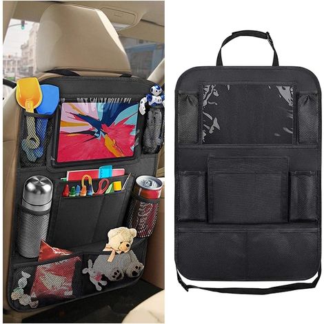 Organisateur De Siège Voiture, Pochette De Rangement pour La Banquette Arrière, Organisateur Sièges Arrière Voiture avec Pochette pour Tablette Protecteur Siège Arrière avec Béquille (1/5)