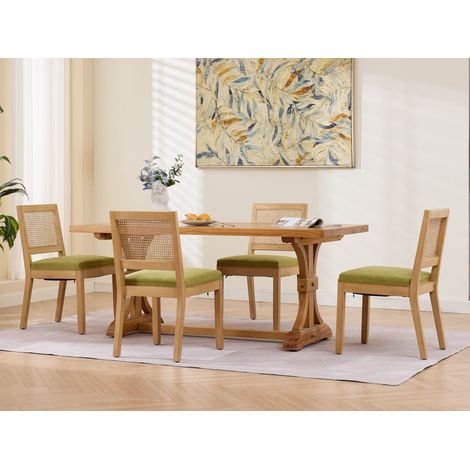 Pack de 2 sillas de comedor de ratán - 56x48x86.5cm - sillas de cocina estilo rústico y vintage - estructura de madera maciza y asiento de lino - verde oliva (1/5)