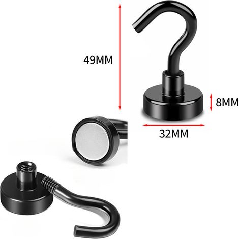 5 ganci magnetici robusti per cucina frigorifero sospensione soffitto barbecue, nero, trazione max 36kg