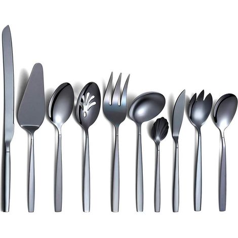 Servierset Edelstahl Besteck 10teilig Servierlöffel 10 schwarz (1/5)