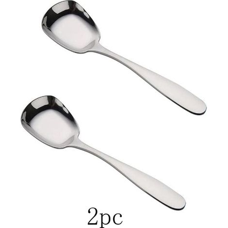 Cuillère À Dessert - Cuillère À Riz - Fond Plat En Acier Inoxydable 410 - Pour Cuisine Maison Et Cadeaux - Lot De 2 (1/5)