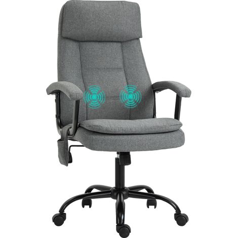 Fauteuil de bureau massant confortable, hauteur réglable, tissu lin, gris (1/5)