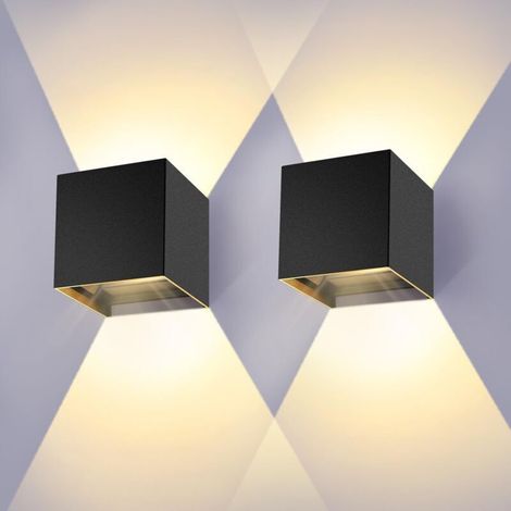 Applique Murale Interieur/Exterieur 2 Pack Lampes Murales Noires LED Etanches IP65 Réglable Lampe Lumière orientable haut et bas Design 3000K Blanc Chaud Appliques Murales pour Salon Chambre (1/4)