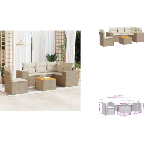 6-tlg. Garten-Sofagarnitur mit Kissen Beige Poly Rattan - Gartenmöbel - Esszimmergarnituren - Outdoor Möbel - Lounge Set - Rattan Gartenmöbel