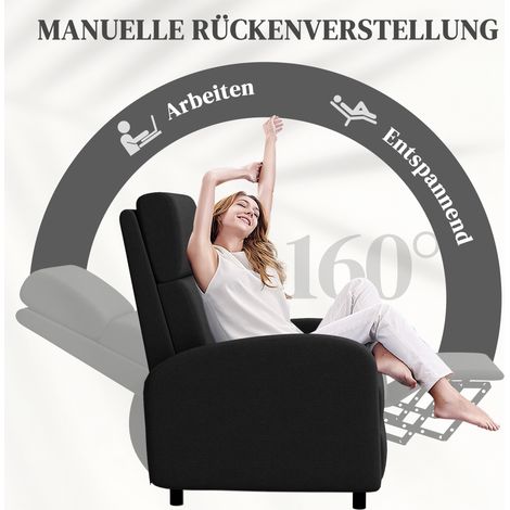 Fauteuil relax télévision inclinable, rembourré, dossier réglable, repose-pieds, noir (1/5)