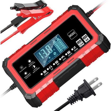 12 V 15 A / 24 V 8 A RougeChargeur à impulsions 12 V 15 A / 24 V 8 A, chargeur de batterie lithium-fer-phosphate 14,6 V 15 A pour motos et voitures, compatible avec les batteries au plomb-acide (1/4)