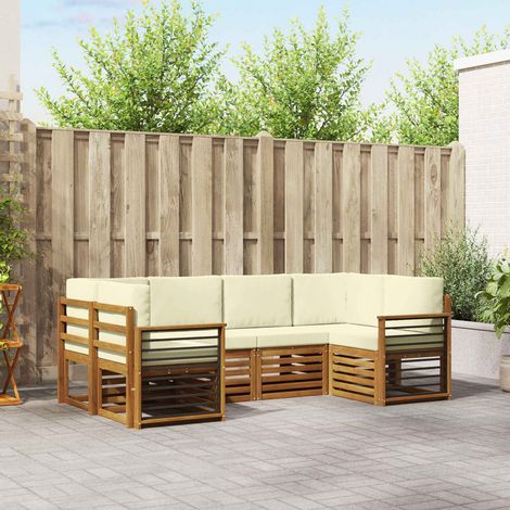 Ecksofa Set mit Kissen 6 pcs Natur und Creme Massivholz Akazie