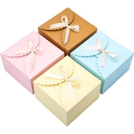 Set of 20 Pastel Scalloped Square Empty Gift Boxes with Ribbon – 12 x 12 x 9 cm – Small Cardboard Gift Box for Weddings, Parties, Handmade Soaps, and Candies (1/5)
