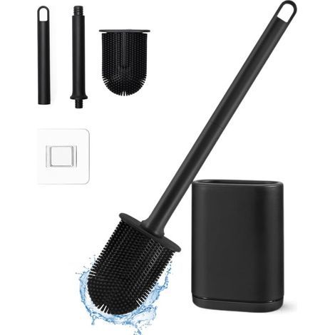 UlisemBrosse WC, Brosse Toilettes WC en Silicone pour Profondeur avec Manche en Plastique antidérapant, Brosse Toilette Murale avec Base à Fentes d'aération pour la Toilette de la Salle de Bain (1/4)