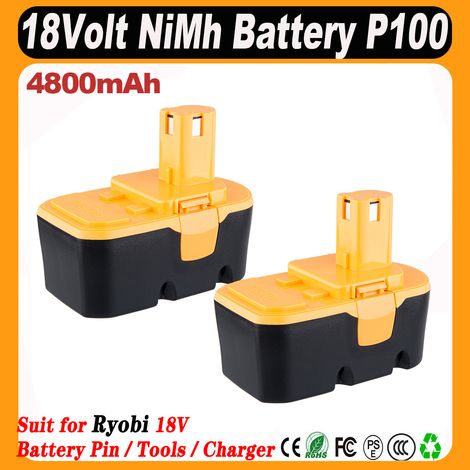 2 Stück 4,8 Ah Ni-Mh P100 Ersatz für Ryobi 18 V Akku Pin P101 ABP1801 ABP1803 BPP1820 kompatibel mit Akku-Elektrowerkzeugen