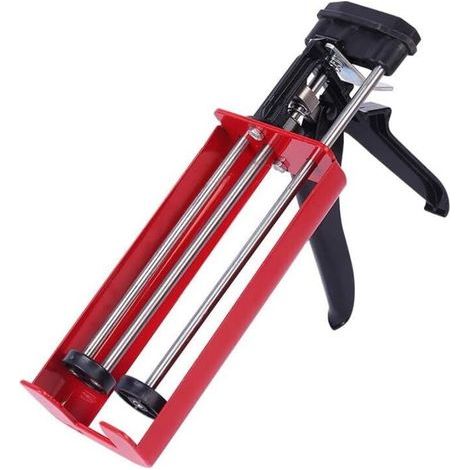 Doppelkartuschen-Kartuschenpistole für Zweikomponenten-Dichtstoffe (Mischverhältnis 1:1) bis 400 ml. Manuelle Applikatorpistole für Klebstoffe, Dichtstoffe und Epoxidharze, rot. (1/5)