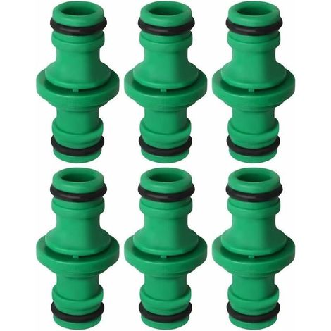 6 Pièces Double Connecteur de Tuyaux, Double Mâle Tuyau Connecteur Plastique Raccords de Tuyau pour Rejoignez le Tube de Tuyaux de Jardin (Vert) (1/4)