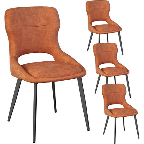 WOLTU Lot de 4 Chaises de Salle à Manger, Chaise avec Pieds en Métal, Recouvert de Chenille, Siège Rembourré d'Éponge, Orange (1/5)