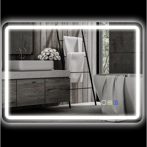 LED-Badezimmerspiegel 50 x 70 cm mit Bluetooth und 3 Lichtfarben, Silber (1/3)
