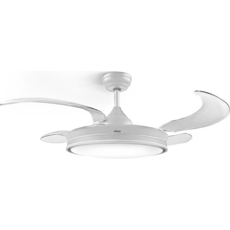 Ventilateur de plafond, moteur DC 40W, silencieux et efficace, 106 cm, lampe LED intégrée 48 cm, 4 pales rétractables, 3 tons de lumière, 6 vitesses, minuterie, télécommande, blanc (1/5)