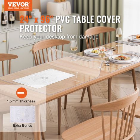 Nappe Rectangle Transparente 61x243,8 cm Épaisseur 1,5 mm, Film de Table Transparent en PVC, Imperméable et Facile à Nettoyer, Prot… (1/5)