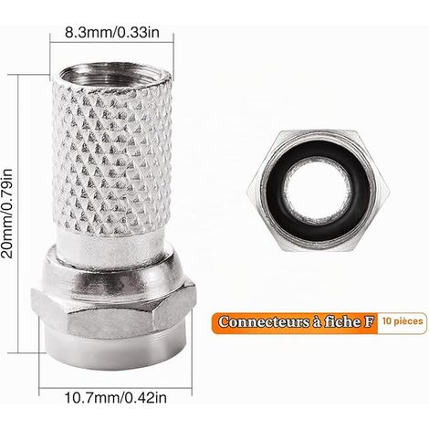 F Connector Screw Connector Screw Connector F-Type Screw and F-Type Connectors for RG6 Satellite TV Aerial Coaxial Cable Silver (1/4)