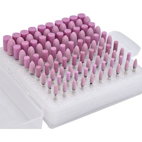 100 Stück Poliersteinkopf-Schleifscheiben-Fräser für Schleifmaschinen, rosa Schaftdurchmesser 3 mm (1/5)