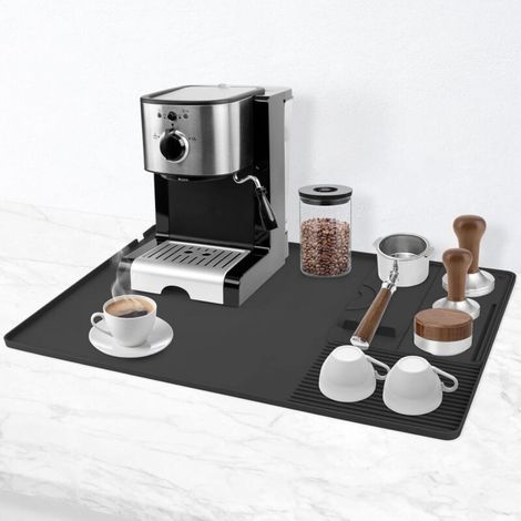 Tapis à café en silicone avec égouttoir amovible, accessoire pour bar à café, compatible avec cafetière et machine à expresso, noir (1/5)