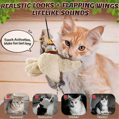 Oiseau interactif pour chat qui gazouille et bat des ailes, jouet pour chat oiseau volant électrique simulé, jouet pour chat Flappy Chase (1/4)