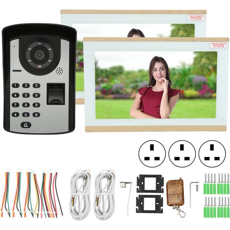 Sonnette vidéo WiFi sans fil avec empreinte digitale et code, contrôle à distance par téléphone, écran 10 pouces inclus (x2), compatible TUYA, 100‑240V prise UK. (1/5)