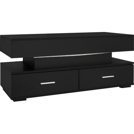 1005044cm hydraulisch höhenverstellbarer Couchtisch, mit LED-Beleuchtung, Bluetooth-APP-Steuerung, 2 Schubladen und offenem Stauraum,Schwarzer hebbarer Couchtisch (1/5)