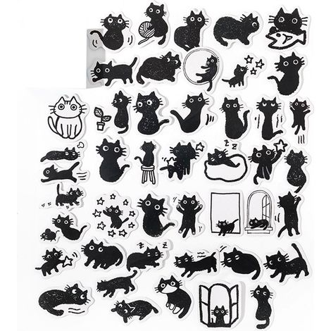 45 niedliche Katzenaufkleber, selbstklebendes Papier, DIY-Aufkleber mit schwarzen Katzen zum Basteln, Scrapbooking, für Wasserflaschen, Laptops, Handys, Gitarren, Koffer und Skateboards (1/5)