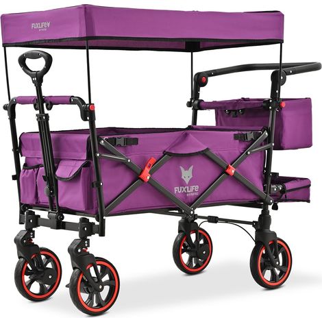 Chariot pliable pourpre avec toit, roues suspendues, 75 kg, 105 L (1/5)