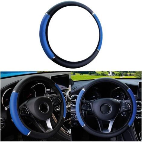 Car Steering Wheel Cover, Waterproof Stretch Leather, Non-Slip, Diameter 37-38cm, Universal Steering Wheel Accessories (Blue) (1/5)