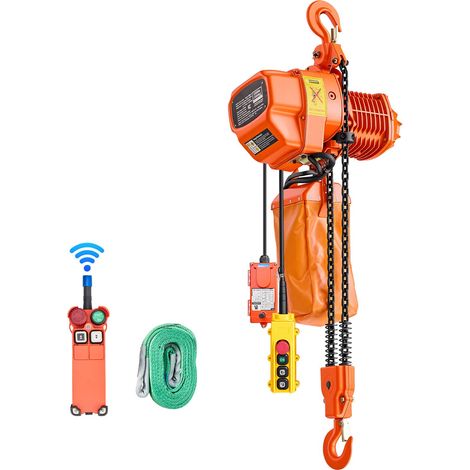Palan électrique à chaîne 1000 kg, levage 6 m, grue triphasée avec télécommande sans fil 100 m et filaire 4,5 m, chaîne G80 double pour ateliers et entrepôts. (1/5)